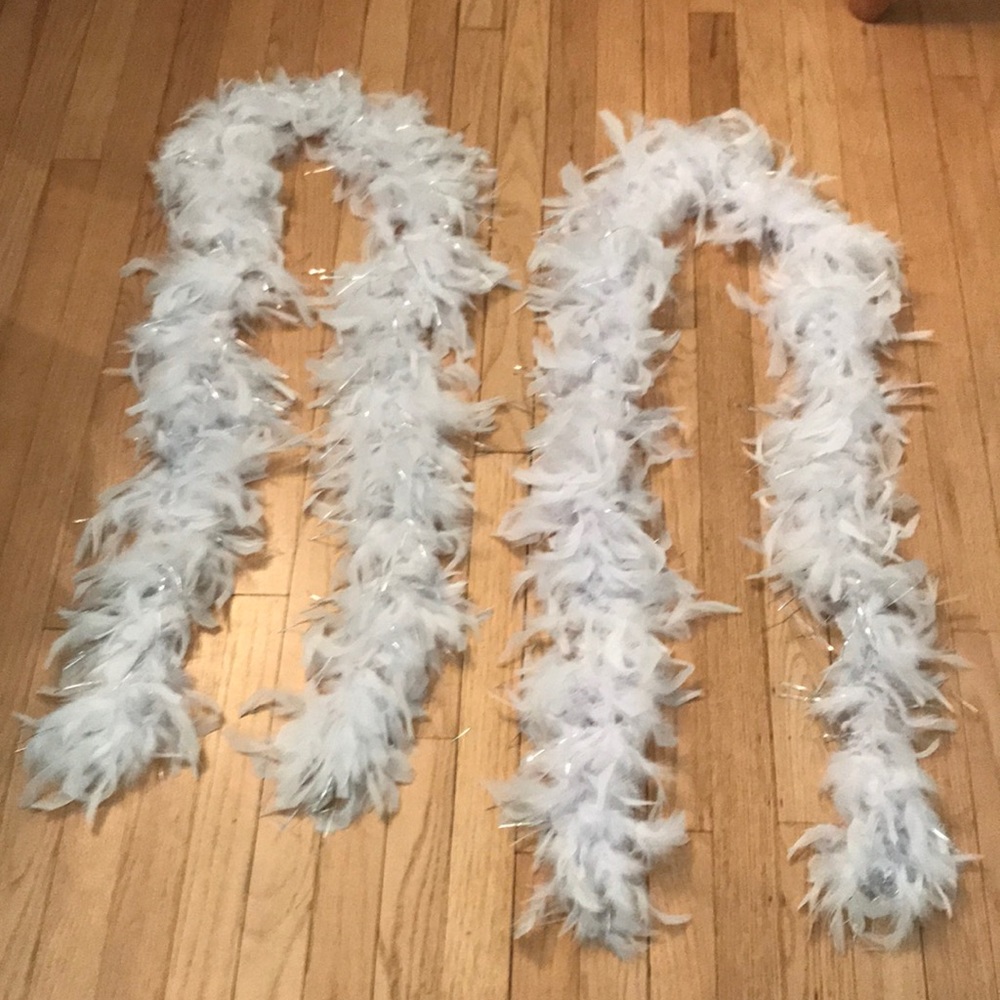 White feather boas with silver strands